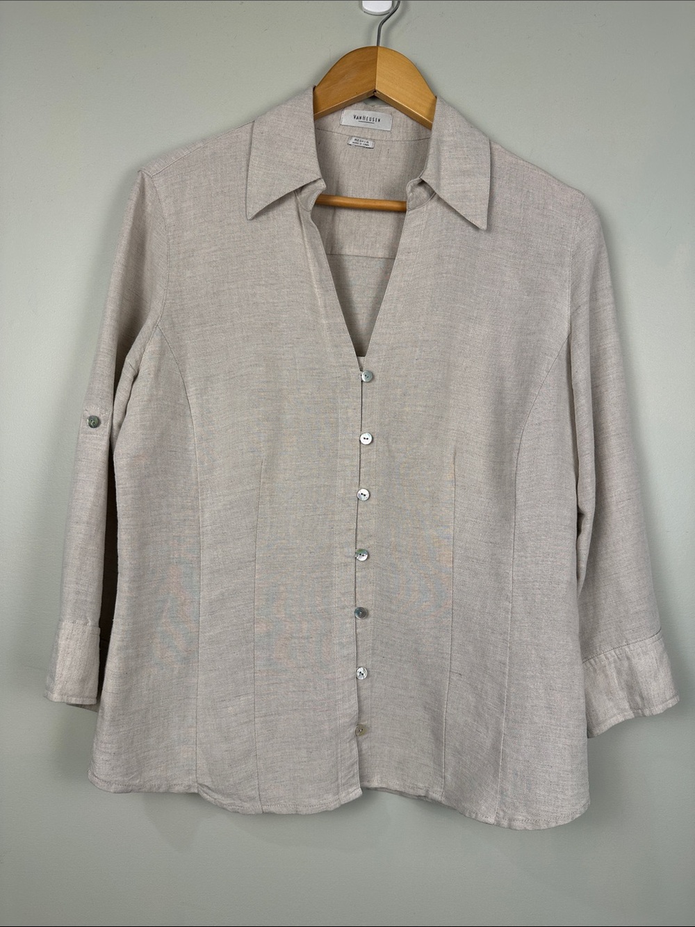 Van Heusen linen Viscose button-down top minimalist neutral natural capsule